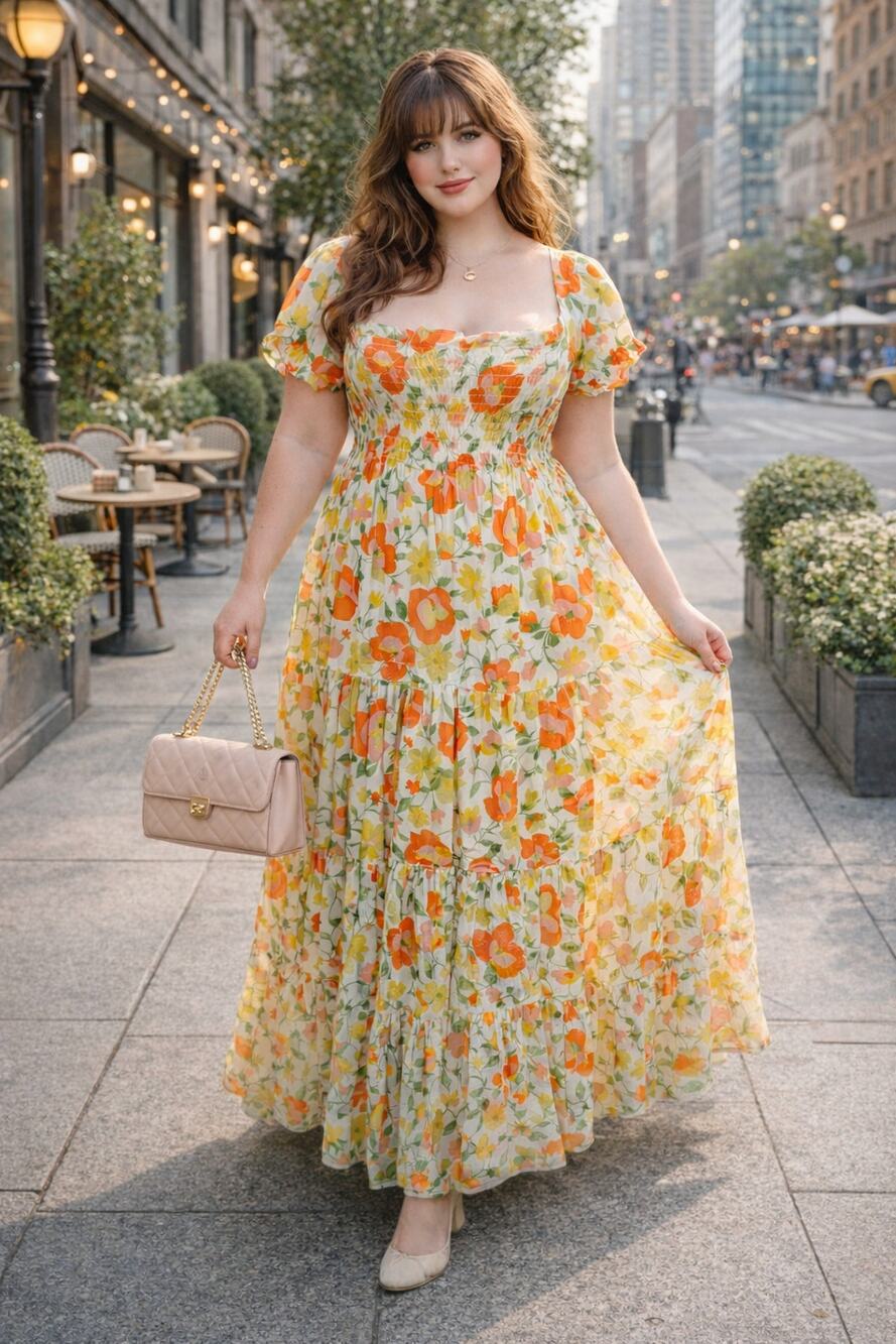 Vintage JCPenny Lounge Floral Spring Maxi Dress Tiered Ruffle Shirred Smocked